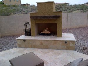 Pima II outdoor fireplace stucco tile