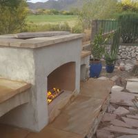 diy outdoor gas fireplace with flagstone and stucco golf course arizona