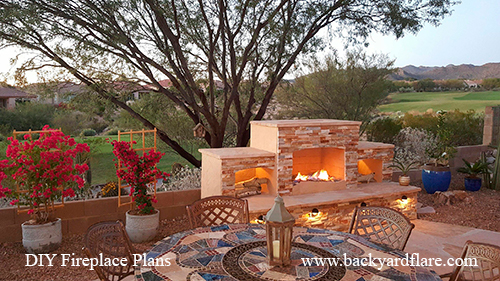diy outdoor gas fireplace stacked stone golf course arizona