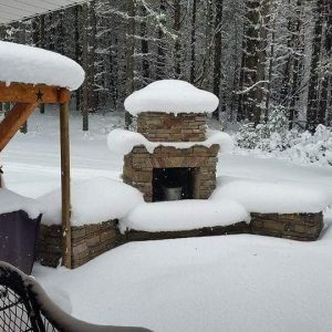 Douglas DIY outdoor fireplace snow pine patio backyard