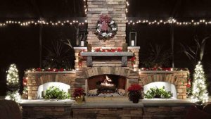 DIY outdoor fireplace fire wreath christmas light flower vase candle