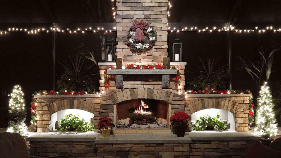 DIY outdoor fireplace fire wreath christmas light flower vase candle