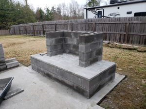 DIY outdoor fireplace plan cinder block mortar 